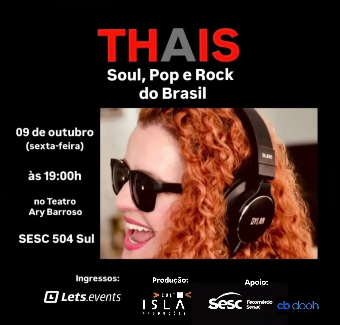Arte de divulgação do show Soul, Pop e Rock do Brasil, de Thais, no Sesc-DF